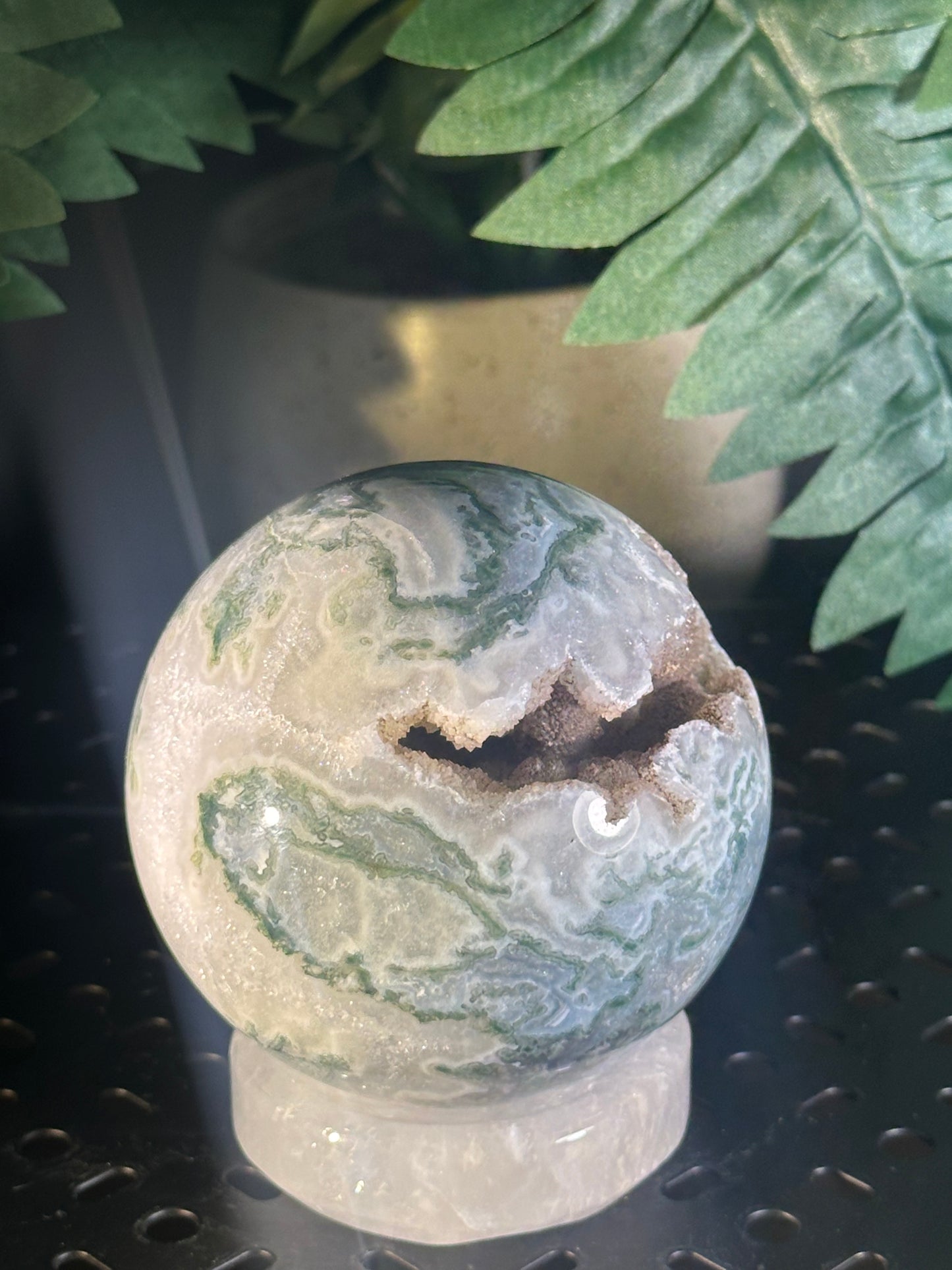 Druzy Moss Agate Crystal Sphere