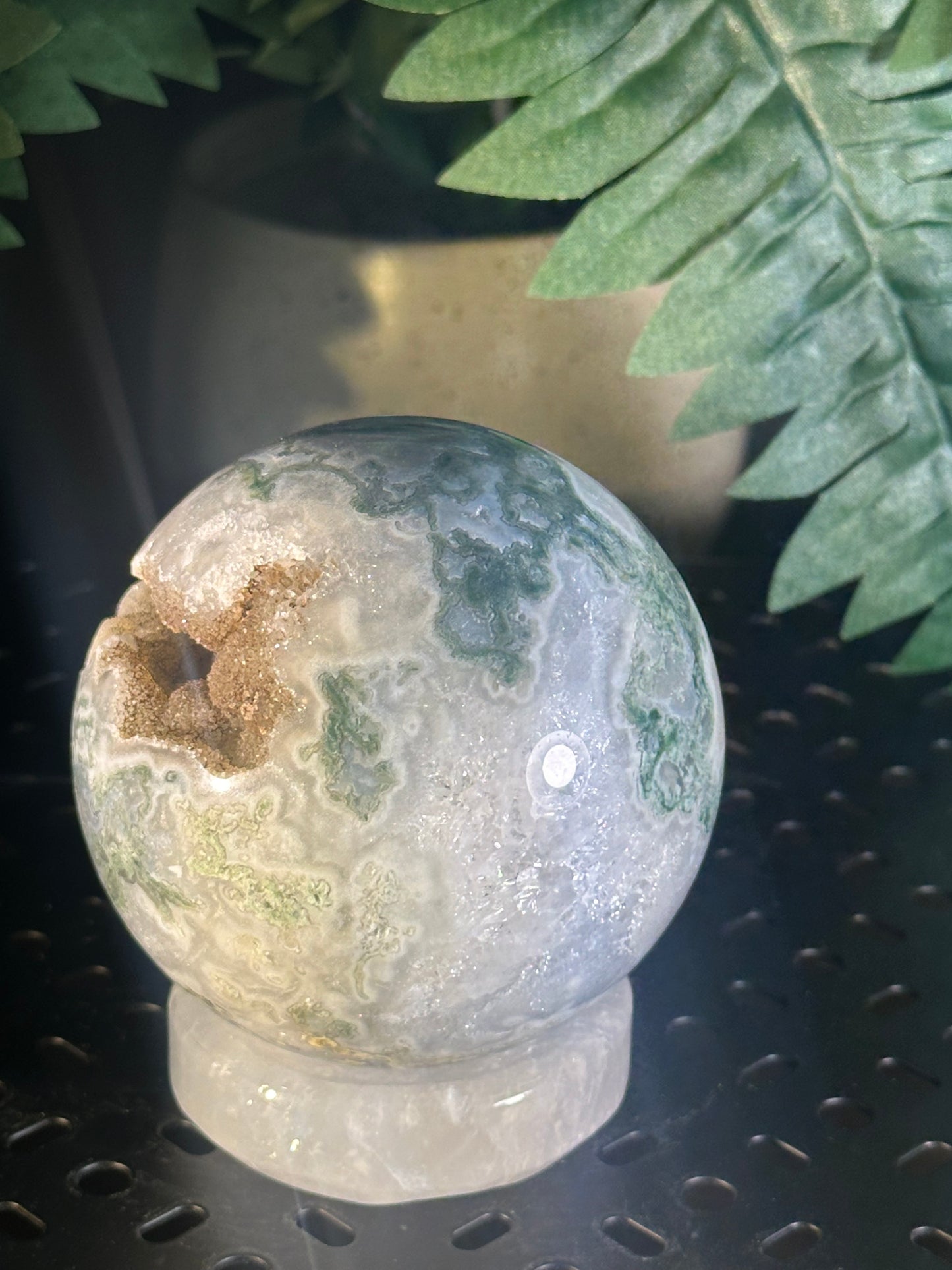 Druzy Moss Agate Crystal Sphere