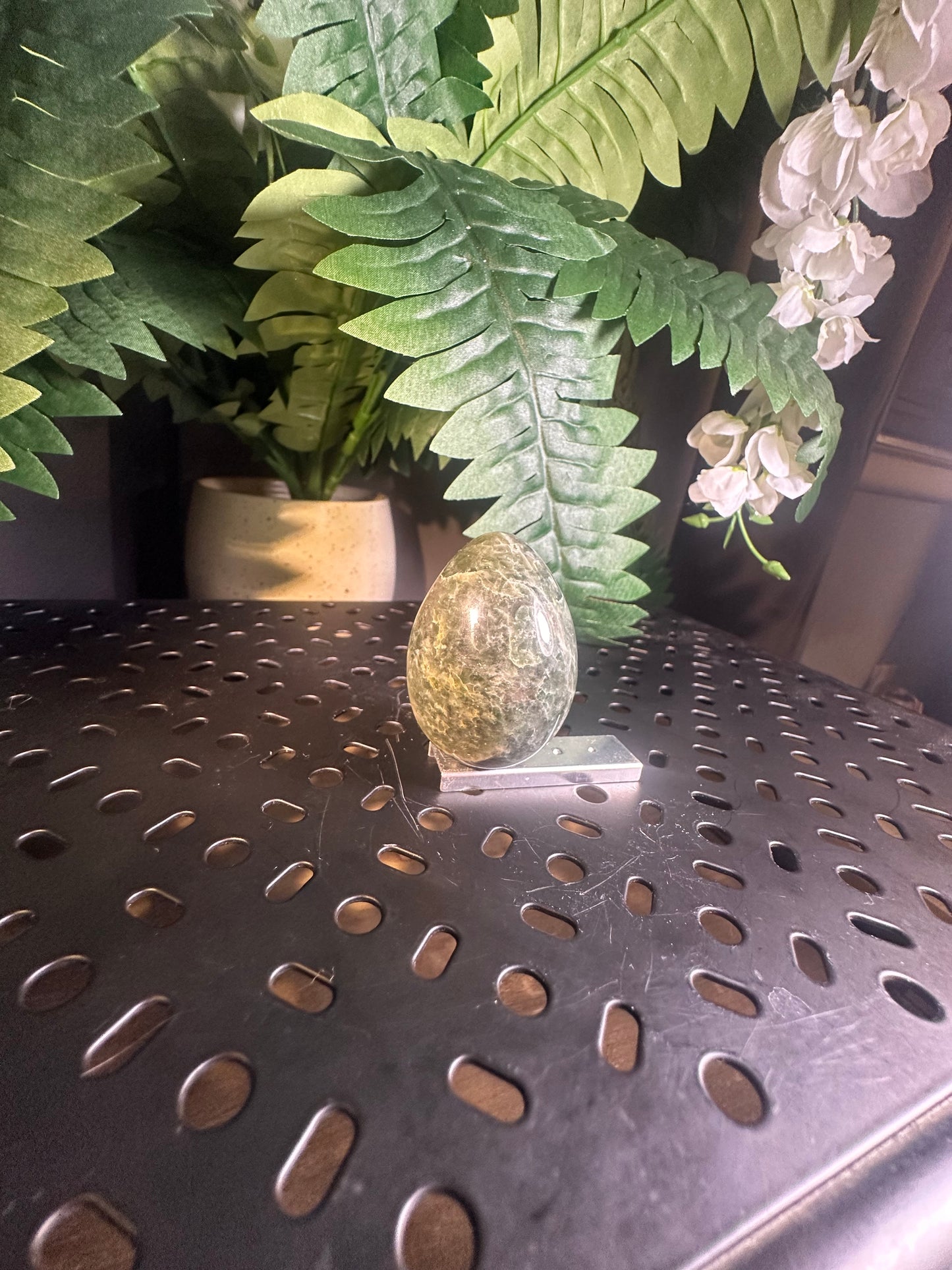 Serpentine Crystal Egg Sculpture