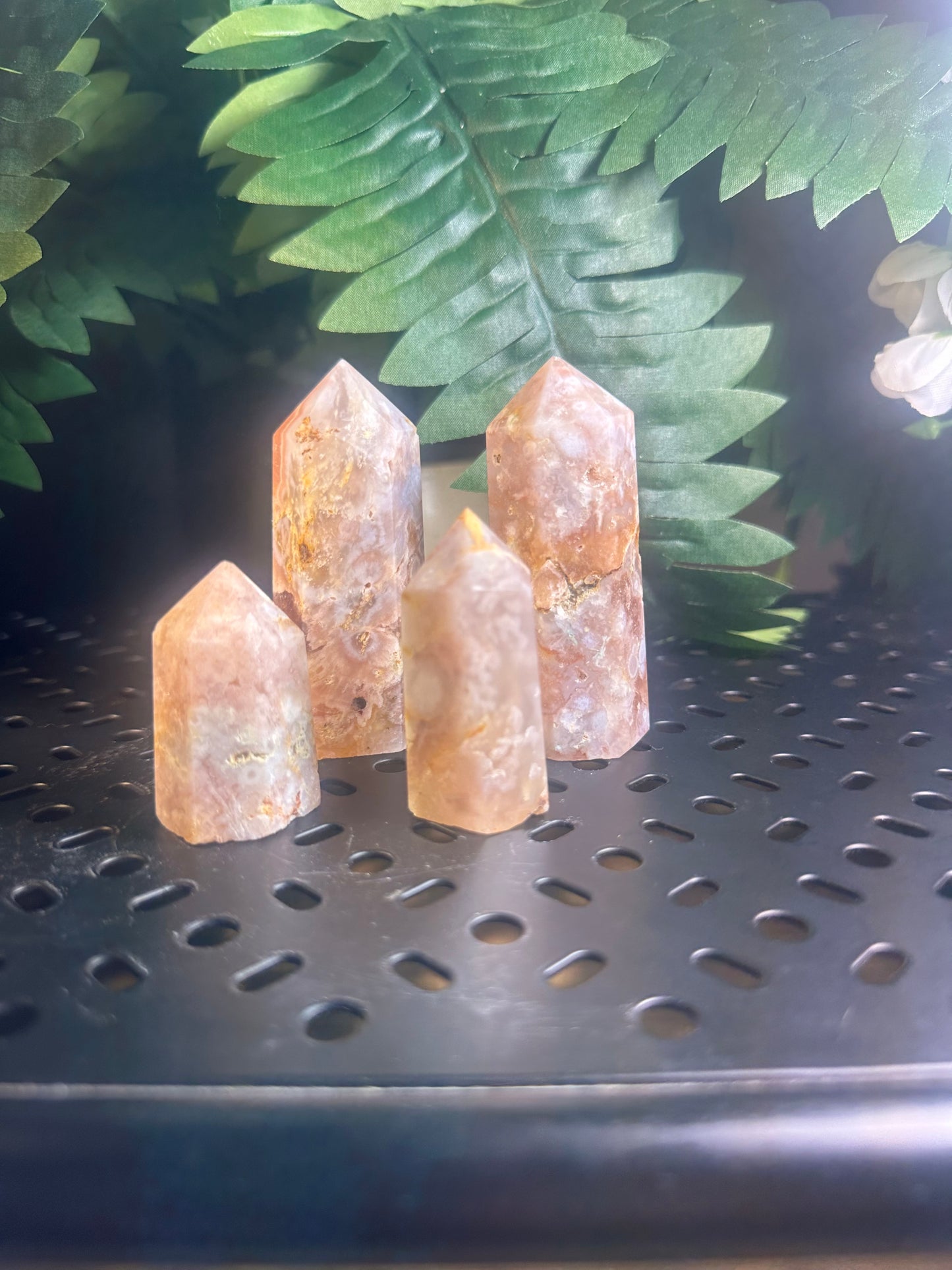 Flower Agate 4pcs. Crystal Obelisk Package