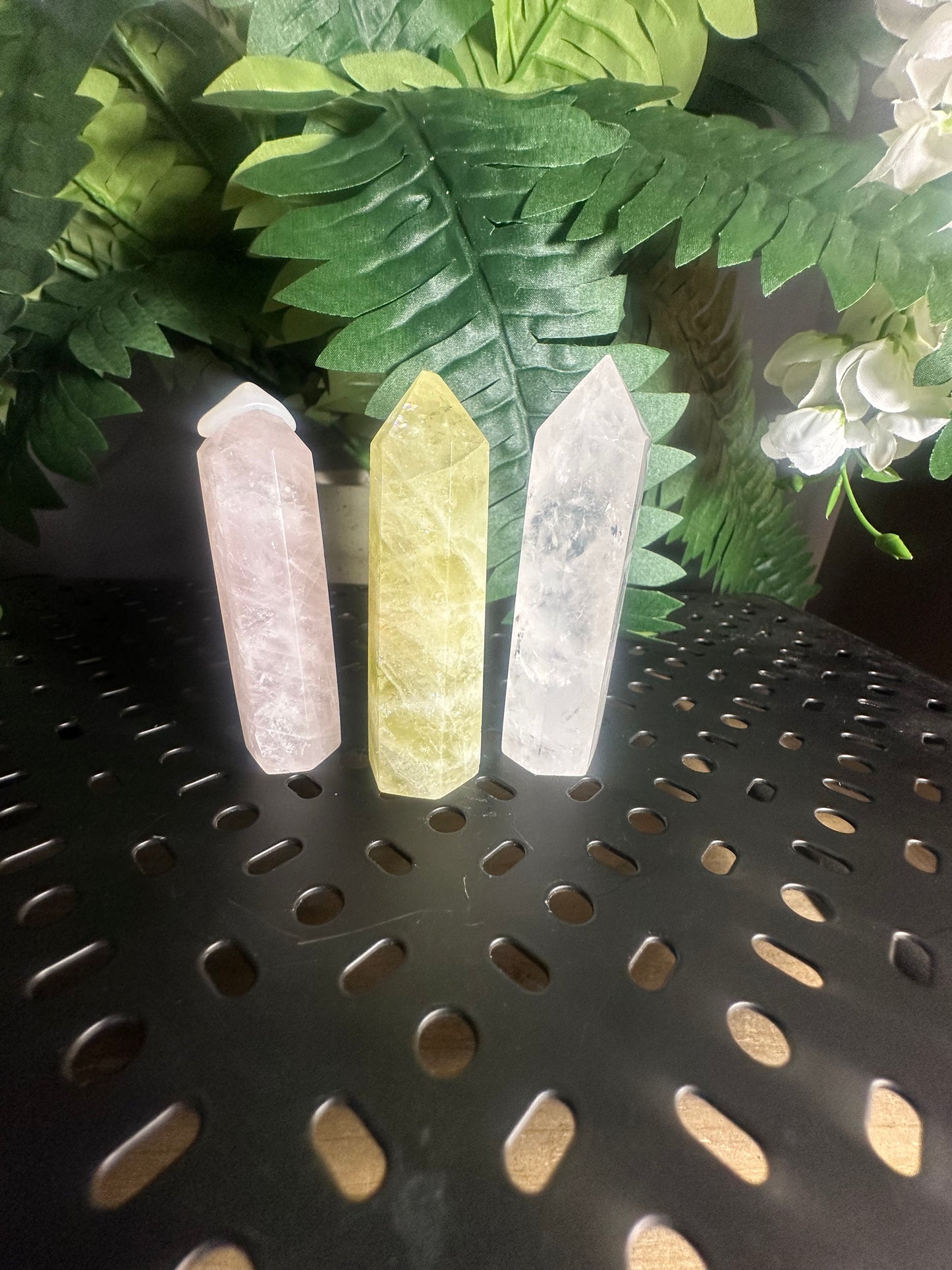 Clear & Rose Quartz + Citrine 3pcs. Crystal Obelisk Pack