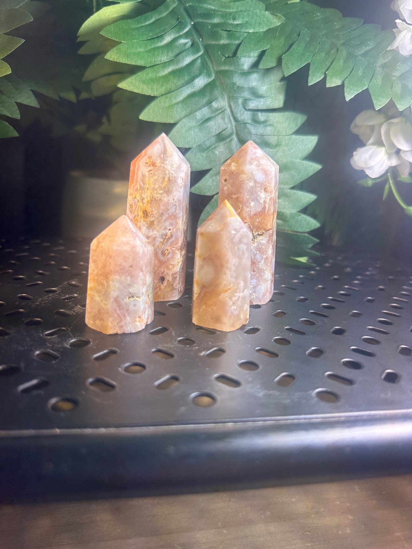 Flower Agate 4pcs. Crystal Obelisk Package