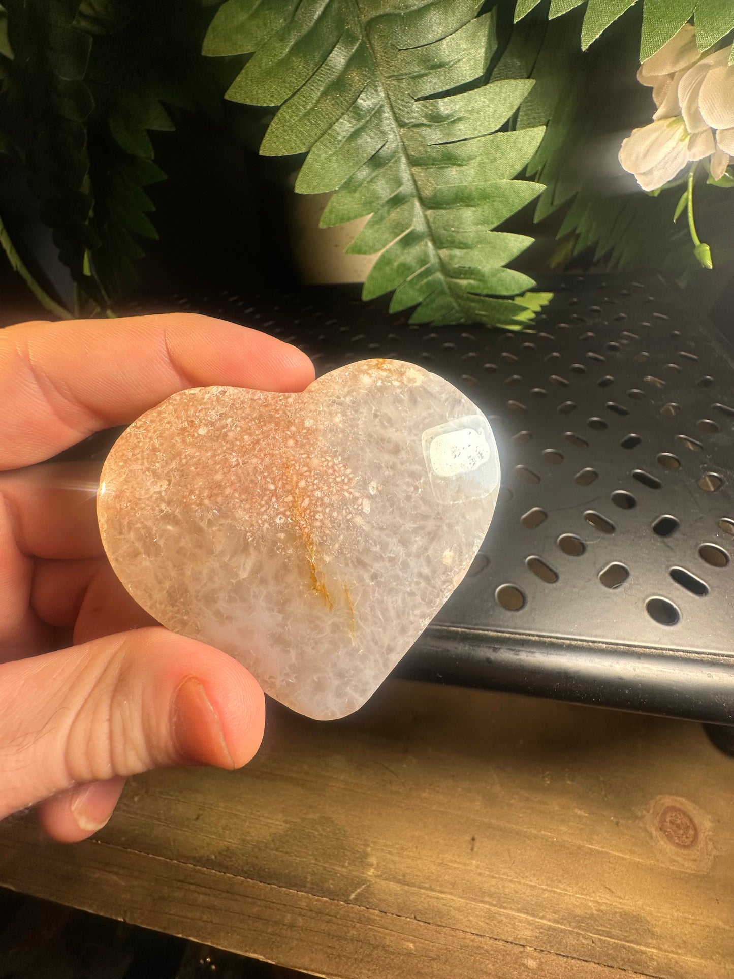 Flower Agate Crystal Heart