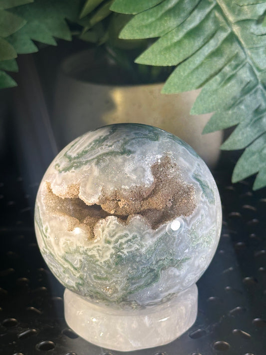 Druzy Moss Agate Crystal Sphere