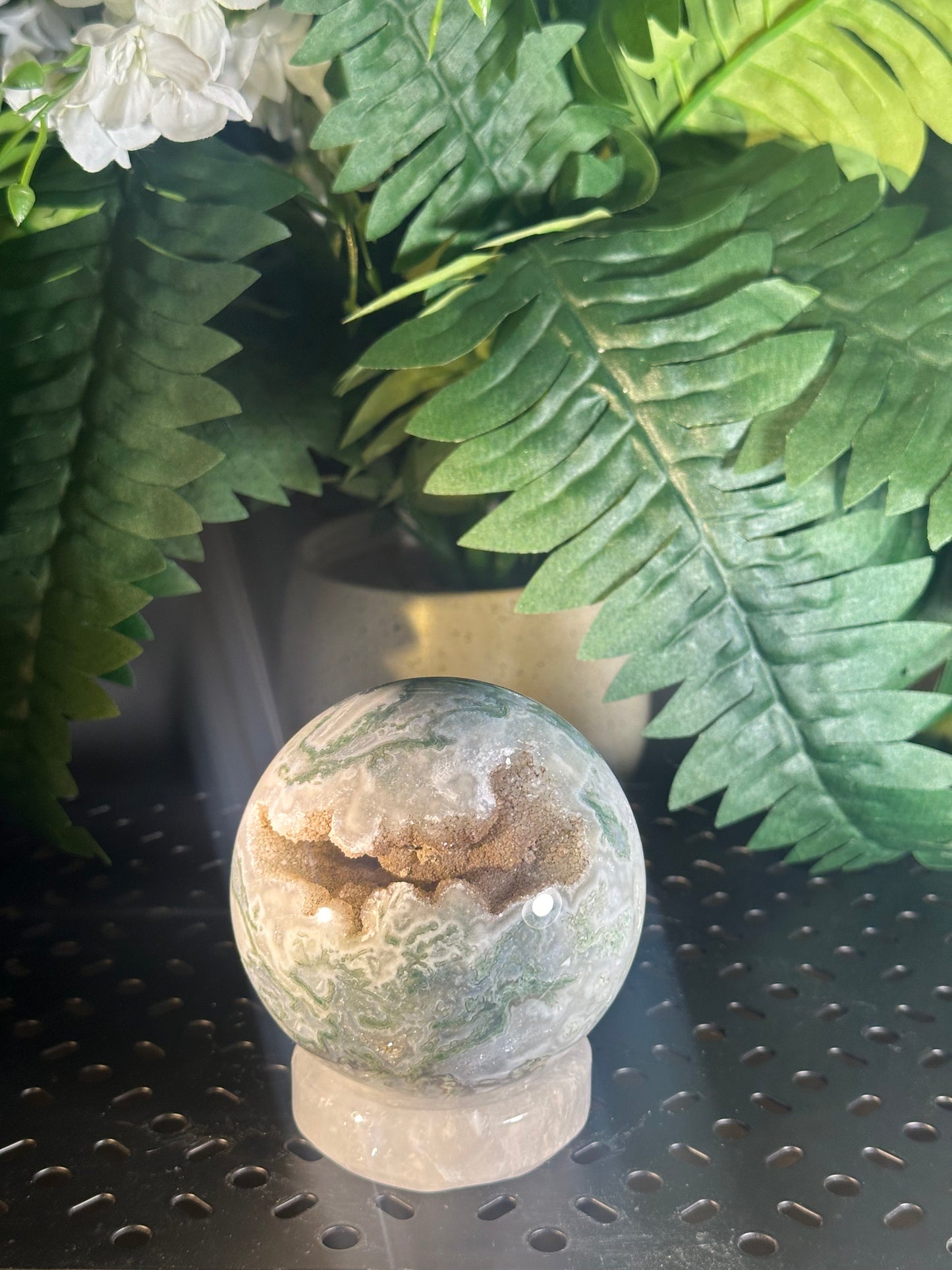 Druzy Moss Agate Crystal Sphere