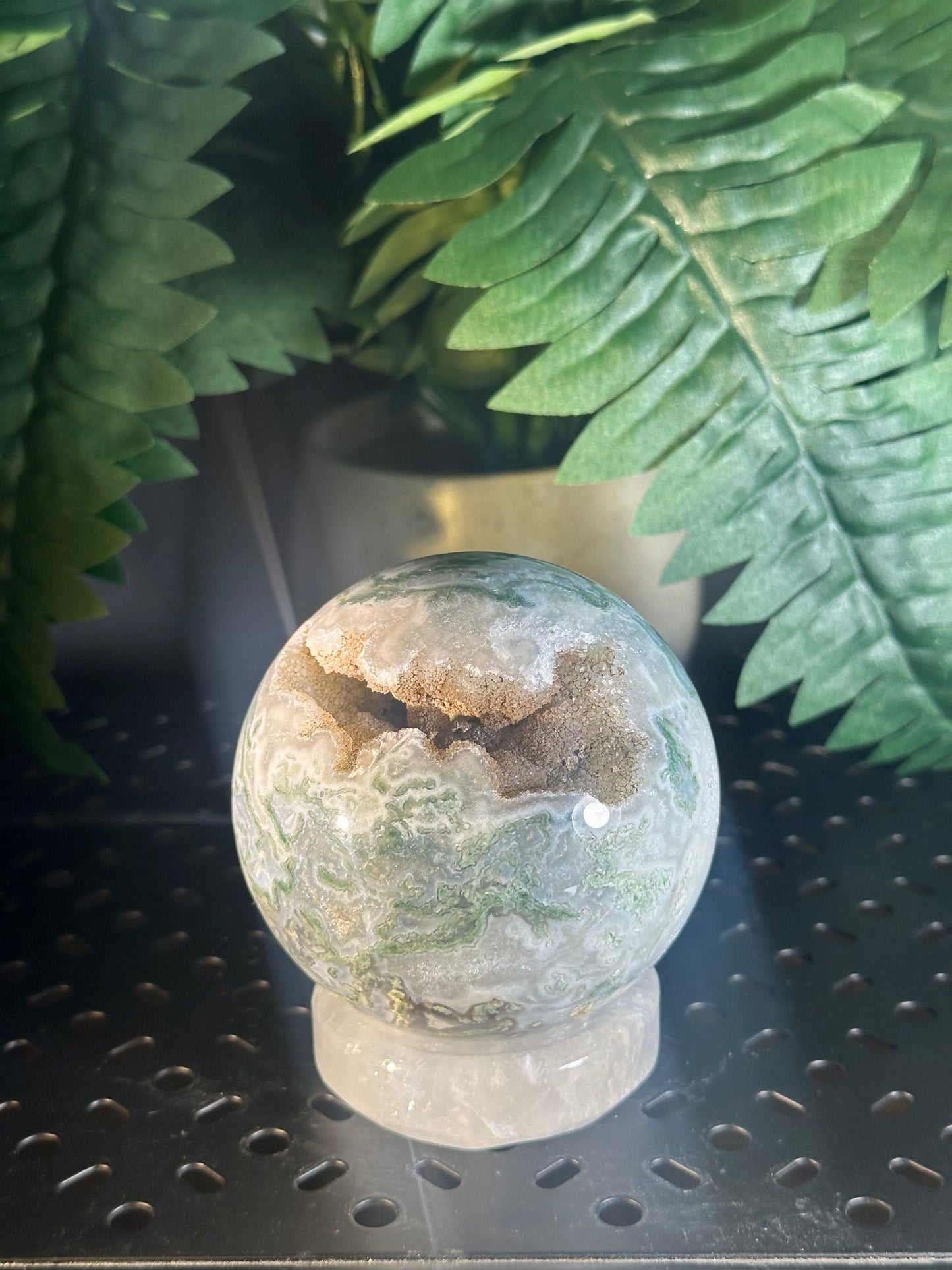 Druzy Moss Agate Crystal Sphere