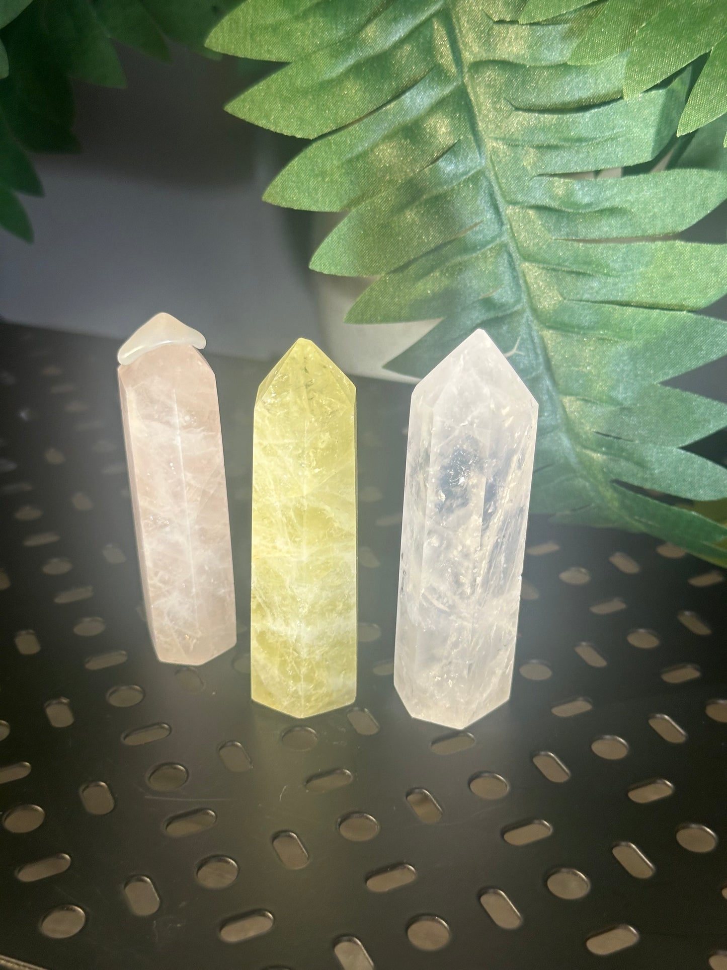 Clear & Rose Quartz + Citrine 3pcs. Crystal Obelisk Pack