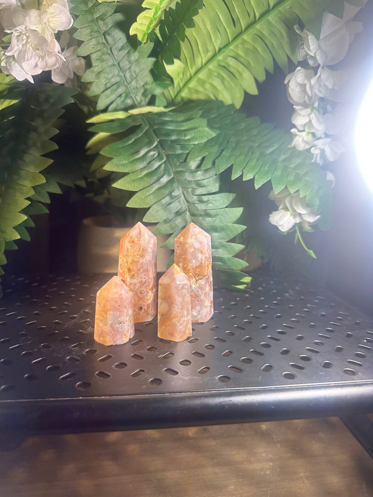 Flower Agate 4pcs. Crystal Obelisk Package