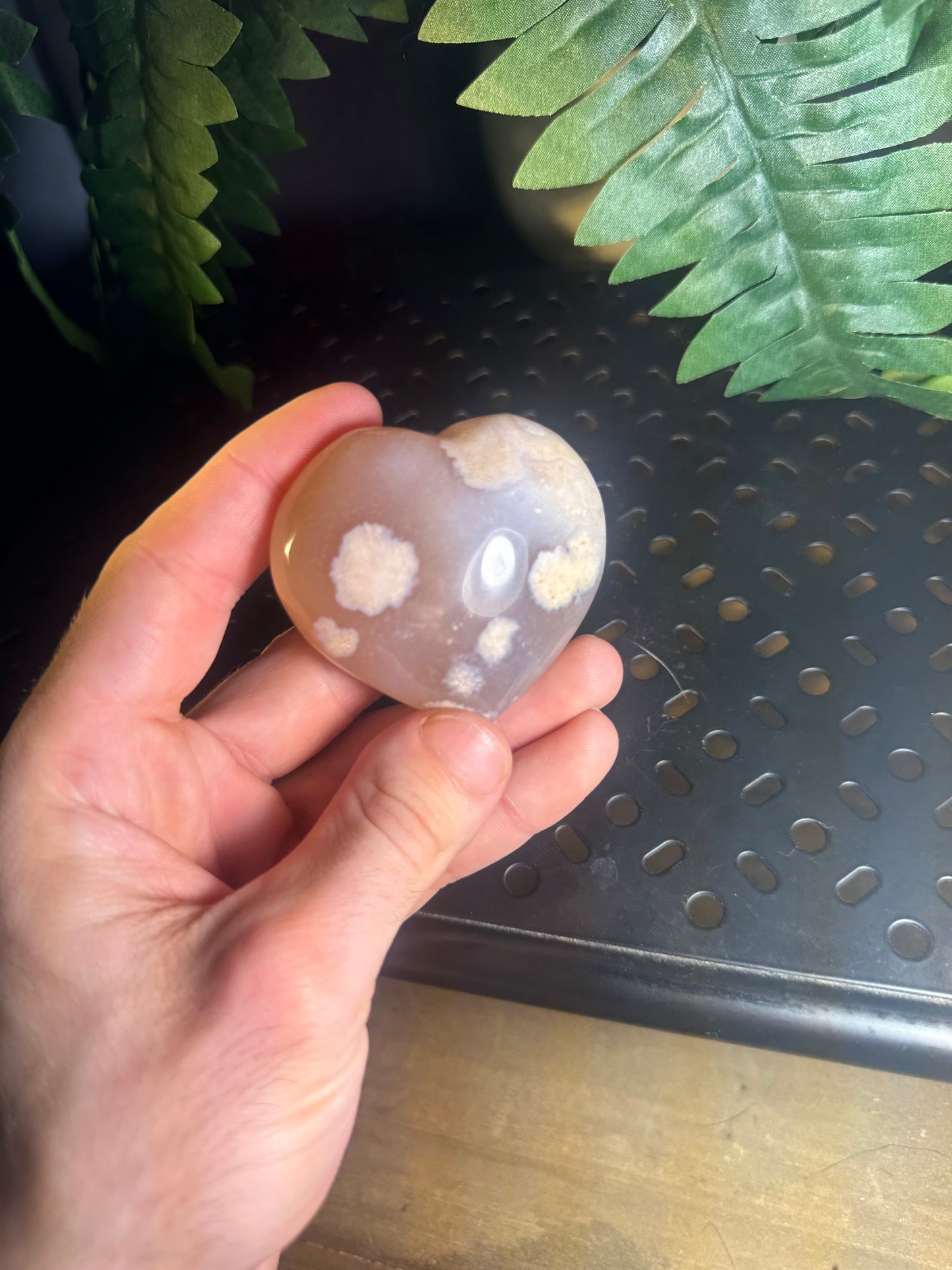 Flower Agate Pink Crystal Heart